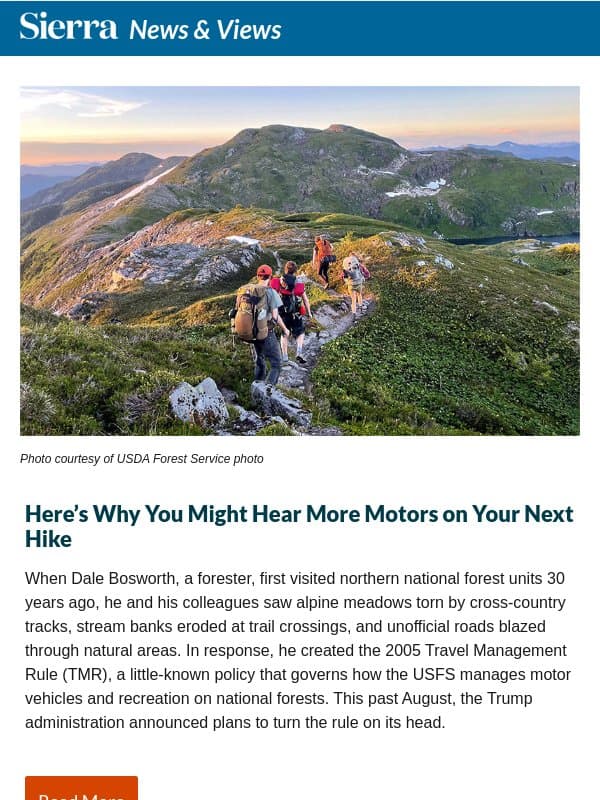 Here’s Why You Might Hear More Motors on Your Next Hike email from Sierra Club