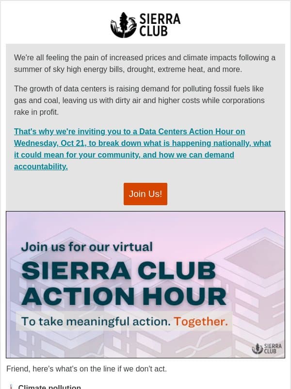 You're Invited: Don't let data centers undo our climate progress email from Sierra Club