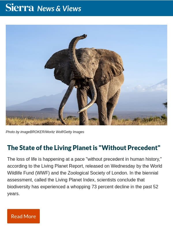 The State of the Living Planet is "Without Precedent" email from Sierra Club