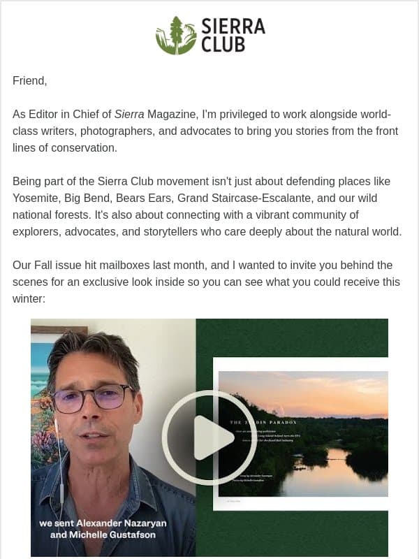 WATCH: A peek inside the Fall issue of Sierra email from Sierra Club