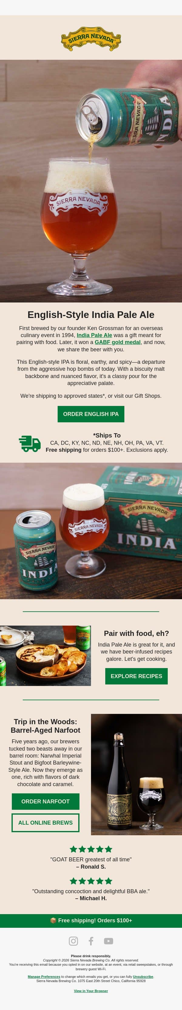 Pulled this IPA from the 90s vault email from Sierra Nevada Brewing screenshot
