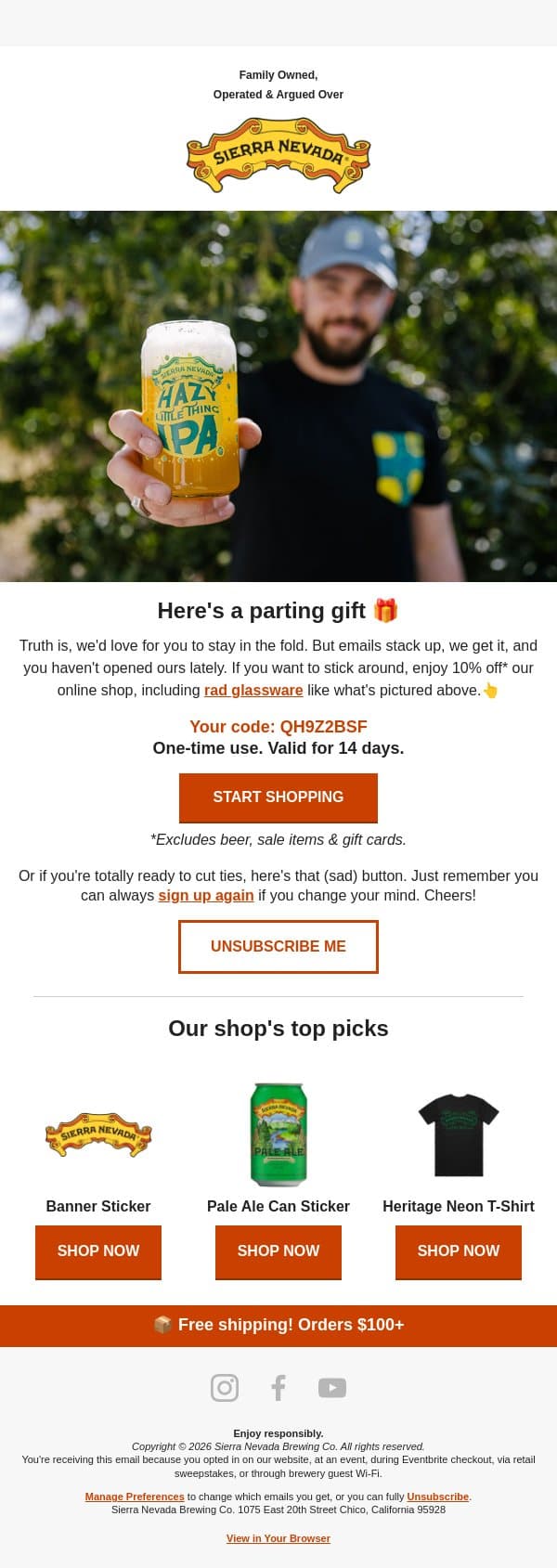 π Guess it's goodbye? Unless... email from Sierra Nevada Brewing screenshot