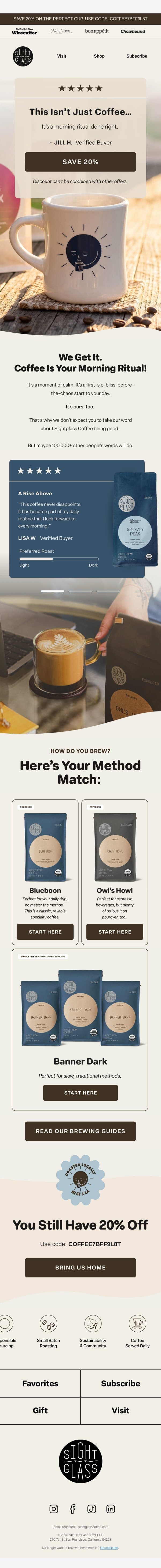 The coffee that over 100,000 people love email from Sightglass Coffee screenshot