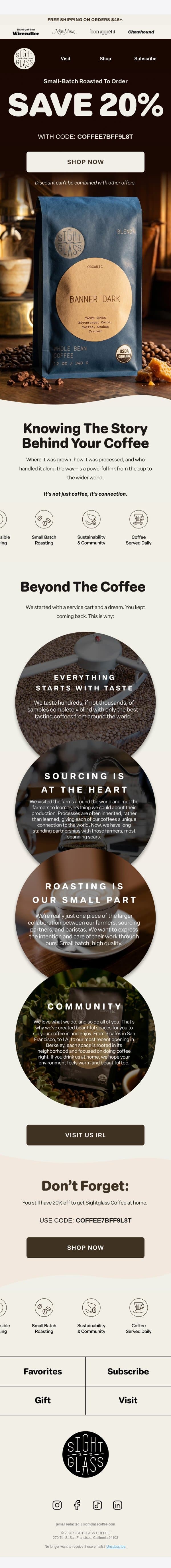 Rich story, richer cup ☕️ email from Sightglass Coffee screenshot