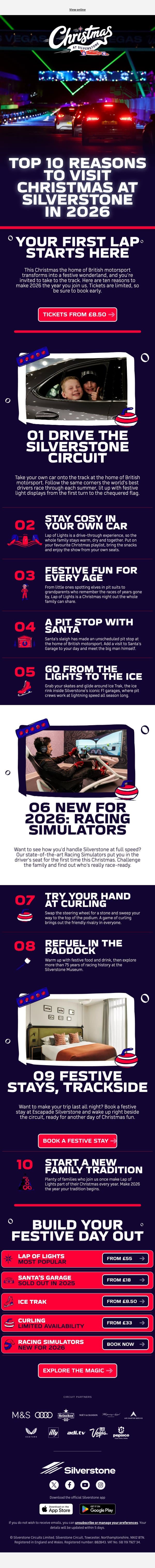 Adam, your top ten reasons to visit Christmas at Silverstone email from Silverstone Circuits Limited screenshot