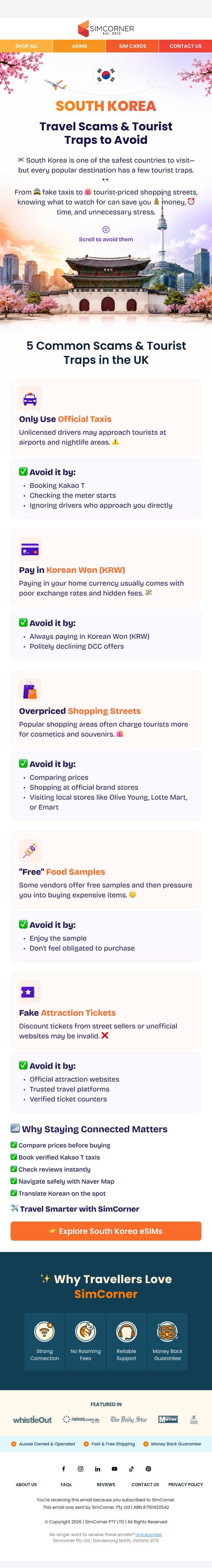 ⚠️ Don't Make These Korea Mistakes email from SimCorner screenshot