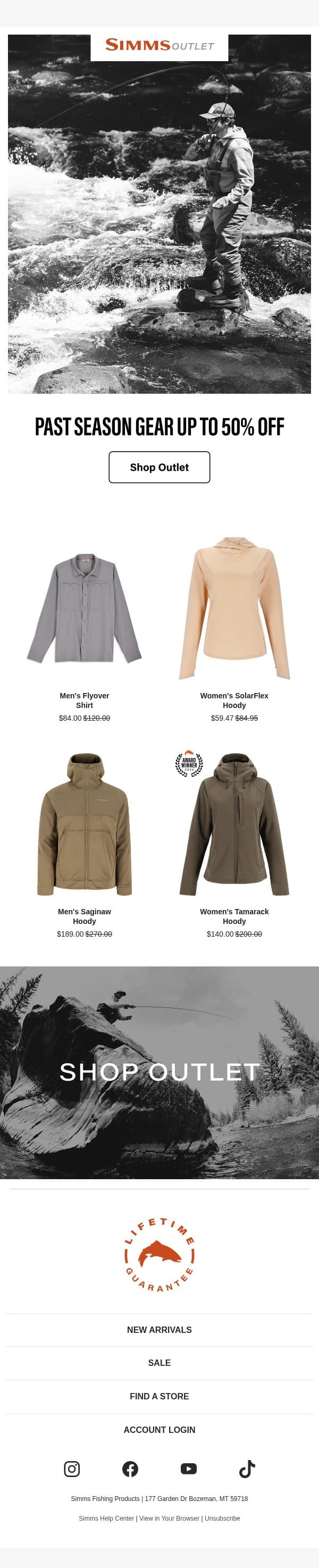 October savings email from Simms Fishing screenshot