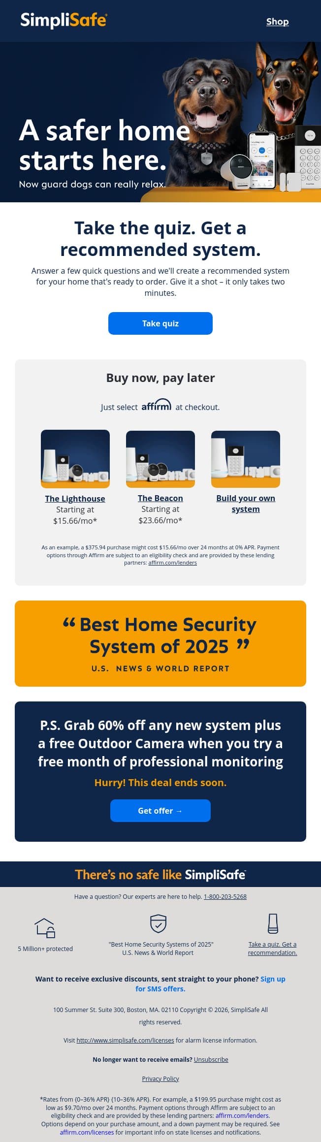 Security specialists are here to help design your custom system email from SimpliSafe screenshot