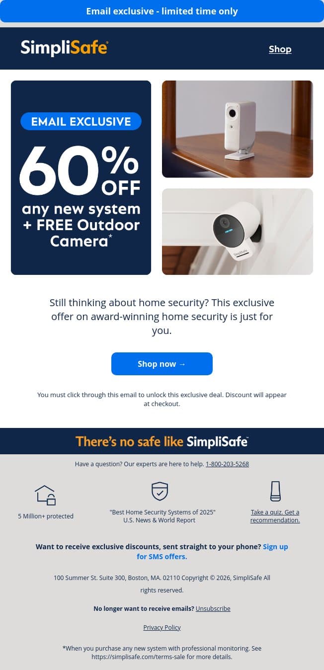 The security system you've been wanting - for less email from SimpliSafe screenshot