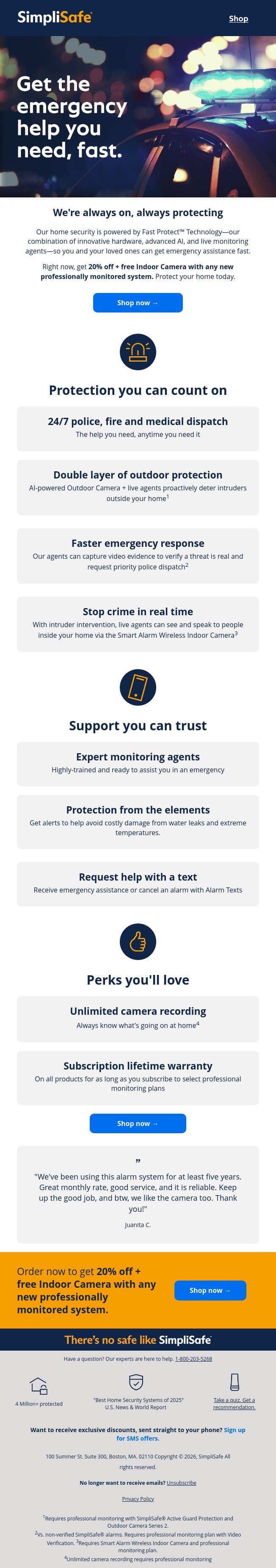 When it comes to safety, every second counts email from SimpliSafe screenshot