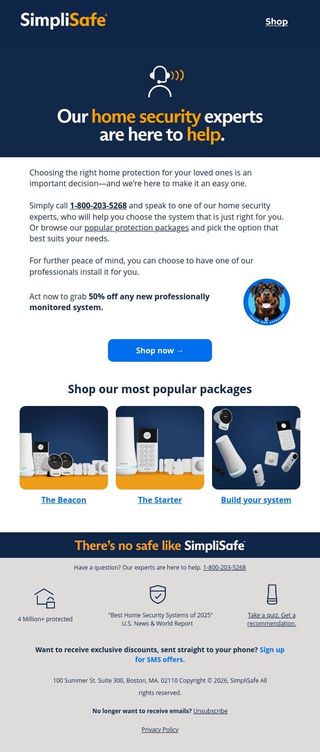 Your expert consultation is always available email from SimpliSafe screenshot