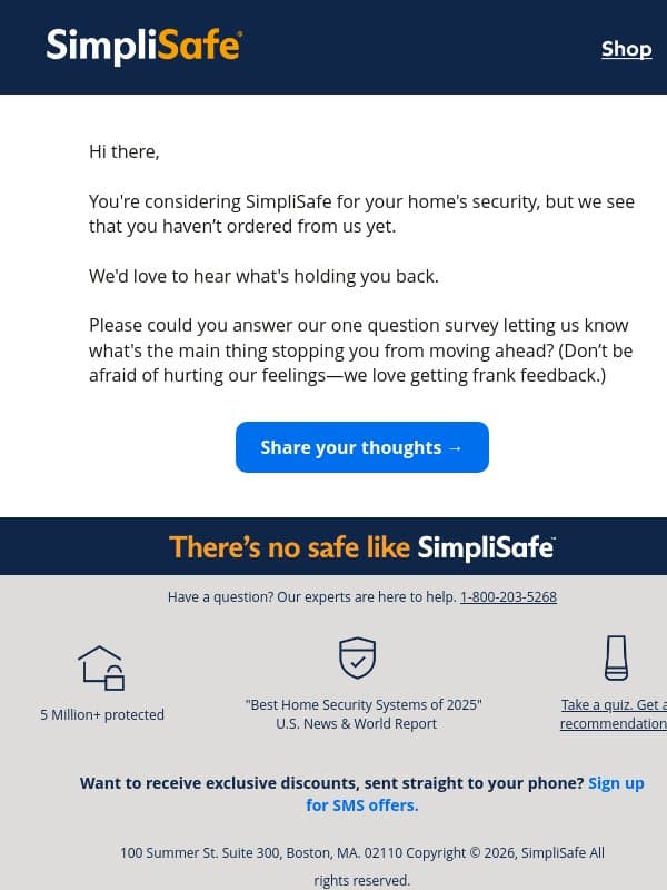 Please be blunt email from SimpliSafe
