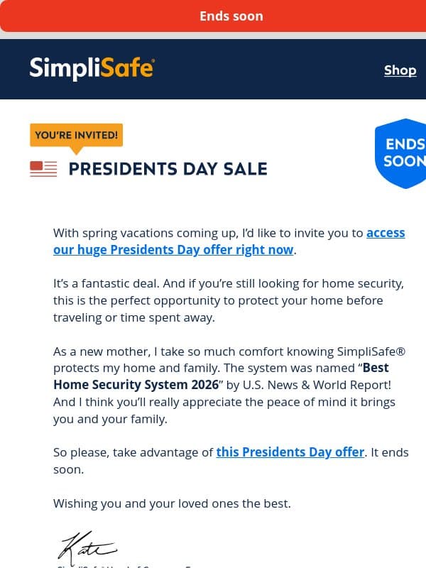 You're invited to get this epic Presidents Day deal email from SimpliSafe