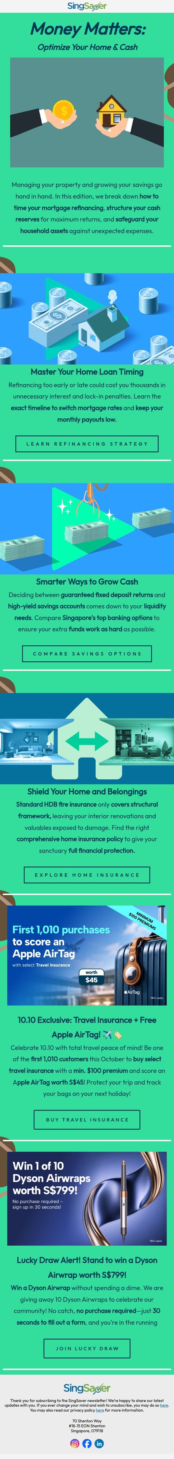 Money Matters: Optimize Your Home & Cash email from SingSaver screenshot