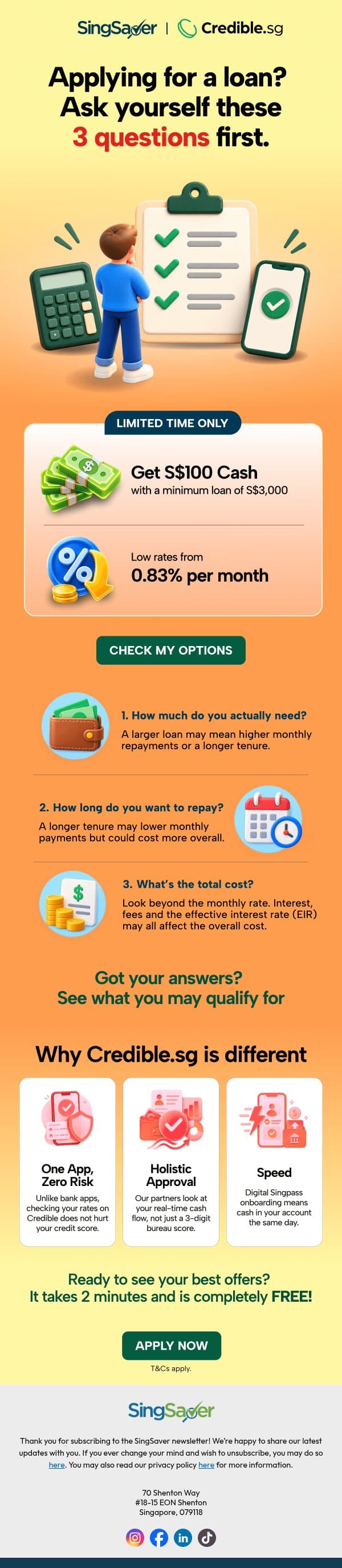 Applying for a Loan? Read This First π email from SingSaver screenshot
