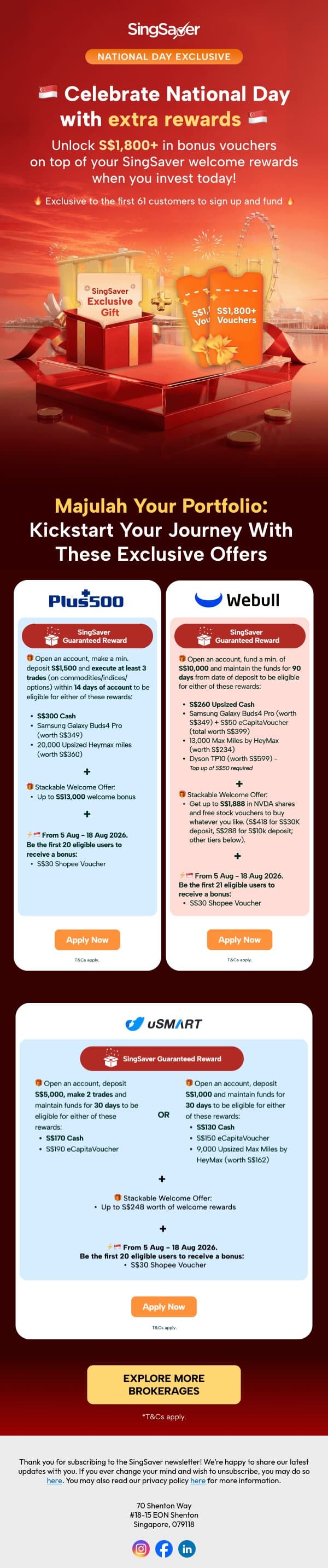 ๐ธ๐ฌ SG61 Bonus: Unlock S$1,800+ in Bonus Vouchers! email from SingSaver screenshot