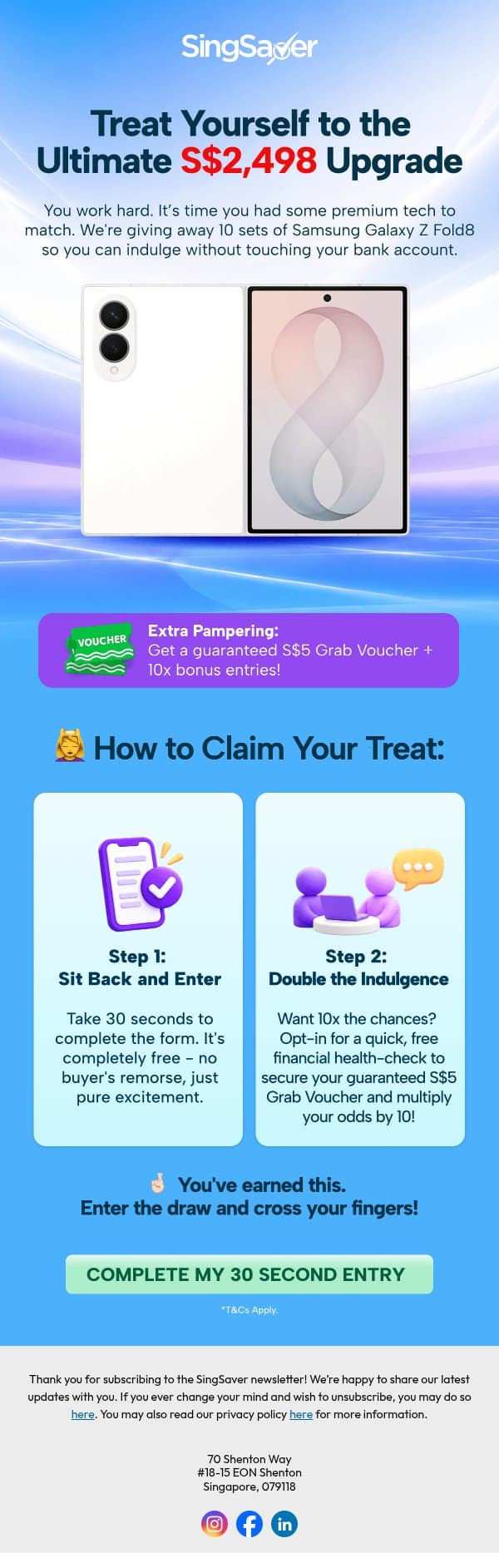 Get your Z Fold8 Lucky Draw Entry here! ⚡ email from SingSaver screenshot