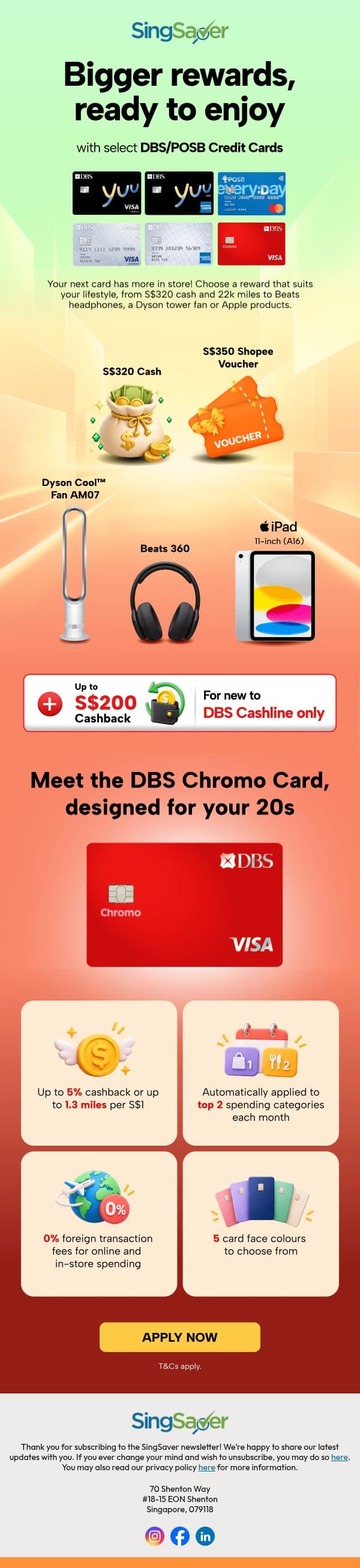 Get the latest Beats 360 headphones or S$320 cash & more, plus everyday perks email from SingSaver screenshot