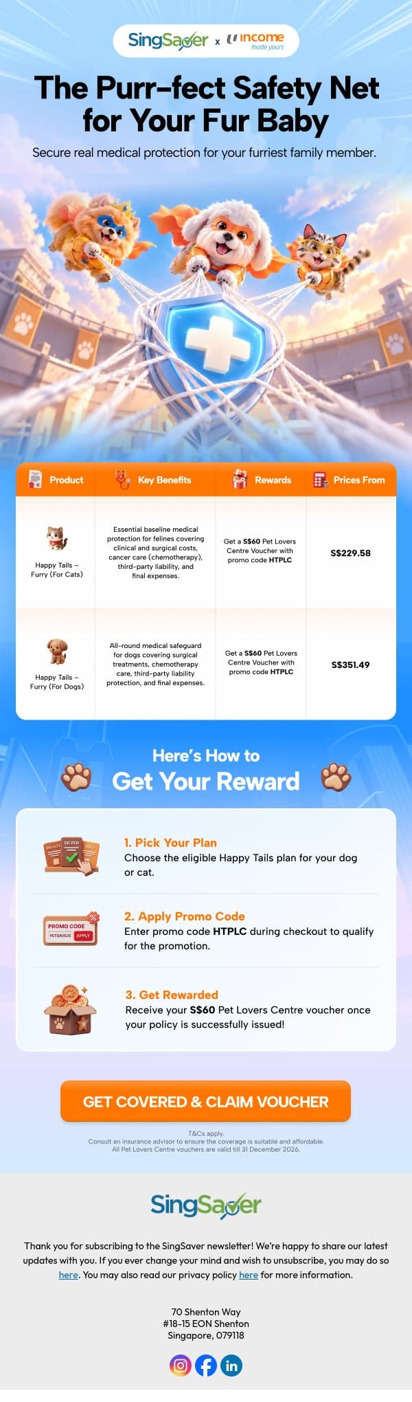 Don't Get Caught Off Guard By Surprise Vet Costs 🐶🐱 email from SingSaver screenshot