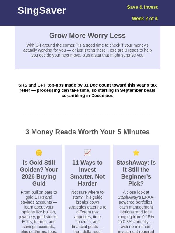 Singsaver Save and Invest email from SingSaver