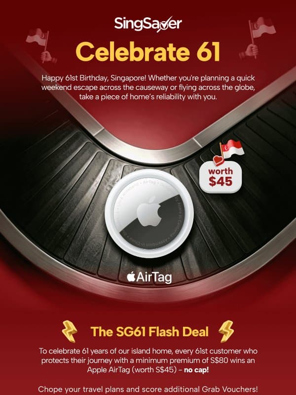 Celebrate 61 years of SG with a $45 Apple AirTag gift! 🔴⚪ email from SingSaver