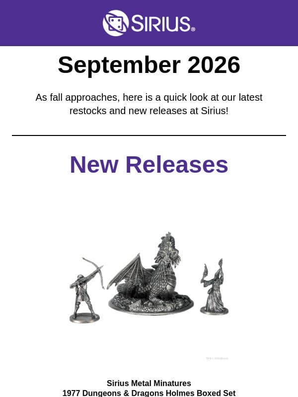 🍁 Fall Restock & New Releases at Sirius 🍁 email from Sirius Dice