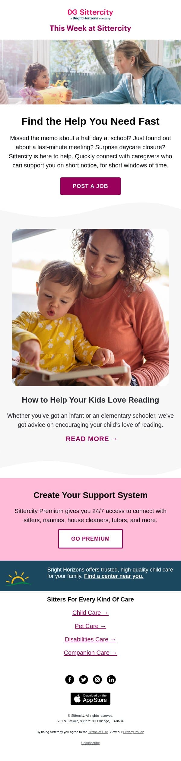 Need Help for Half Days? email from Sittercity screenshot