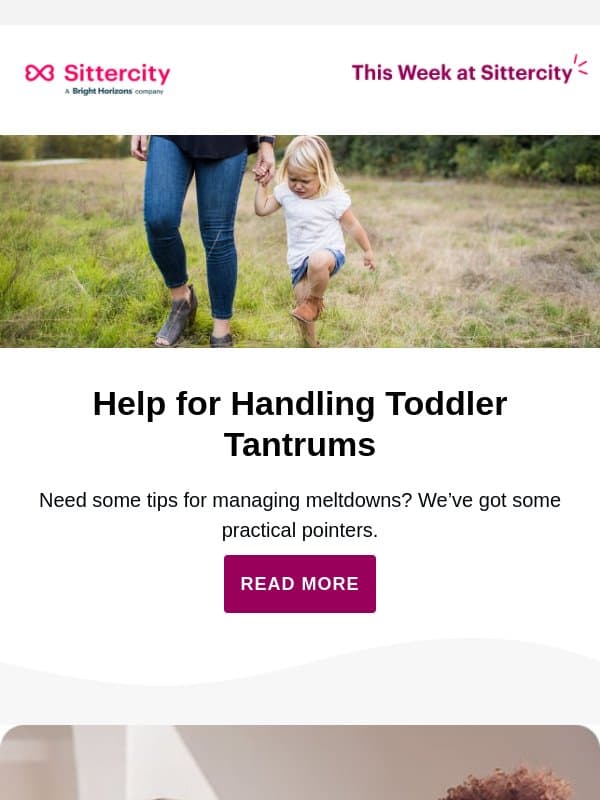 Top Tactics for Taming Toddler Tantrums email from Sittercity