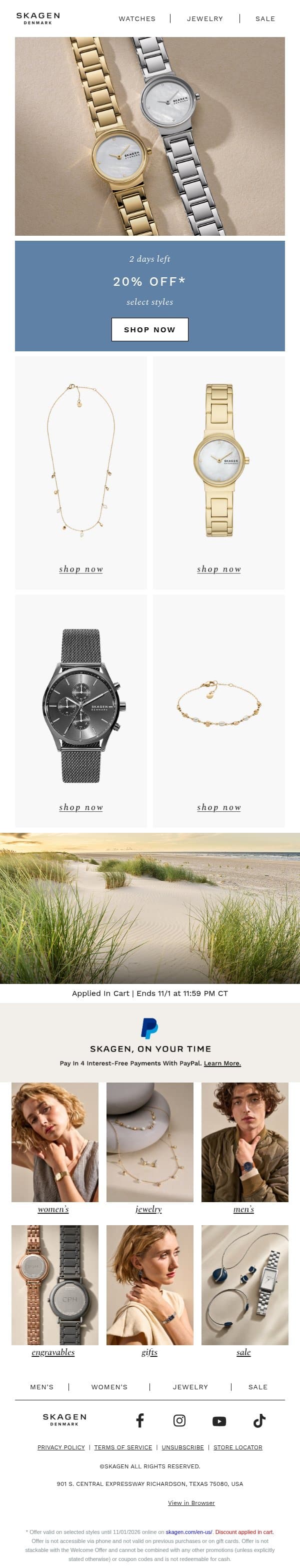 2 days left to save email from Skagen screenshot