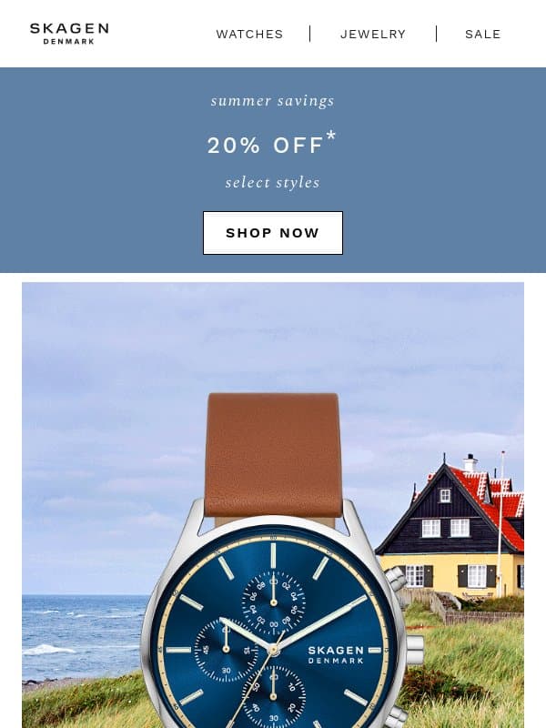 get 20% off select styles email from Skagen
