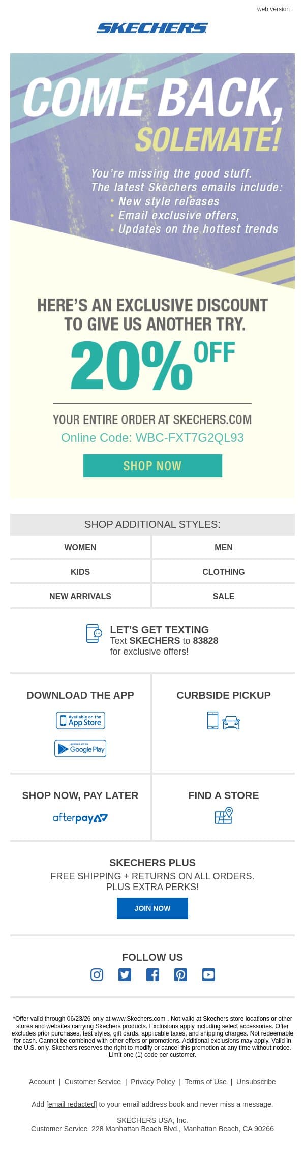 Hey solemate, come back! email from Skechers screenshot
