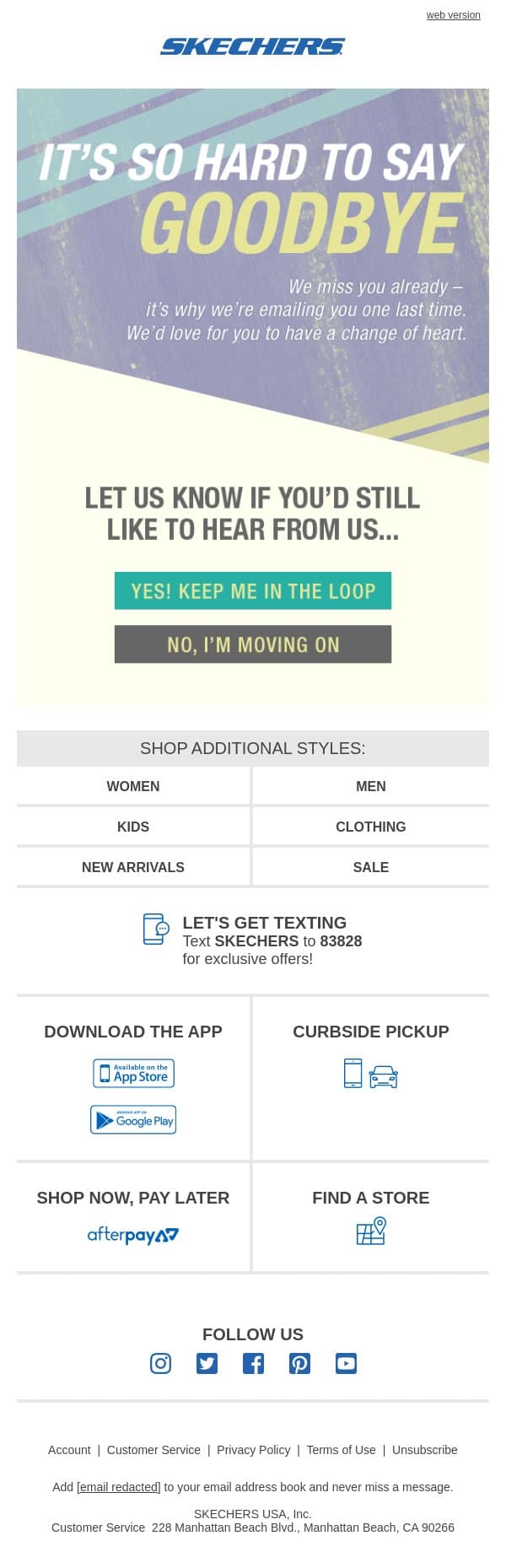 Is this really goodbye? email from Skechers screenshot