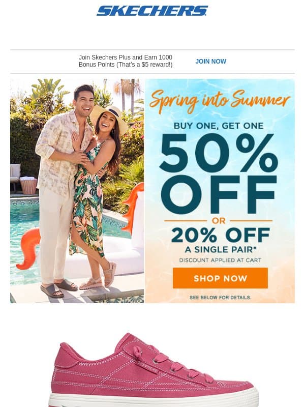 Sunny Days and SAVINGS Ahead email from Skechers