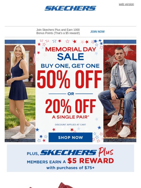 Red, White, and NEW - Memorial Day Savings email from Skechers