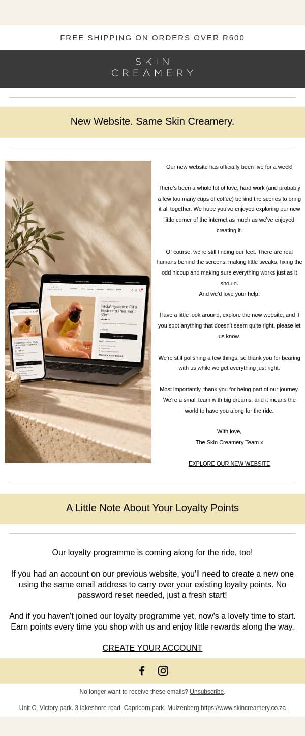 A little behind the scenes... email from Skin Creamery screenshot