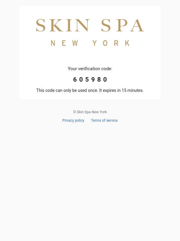 605980 is your code email from Skin Spa New York