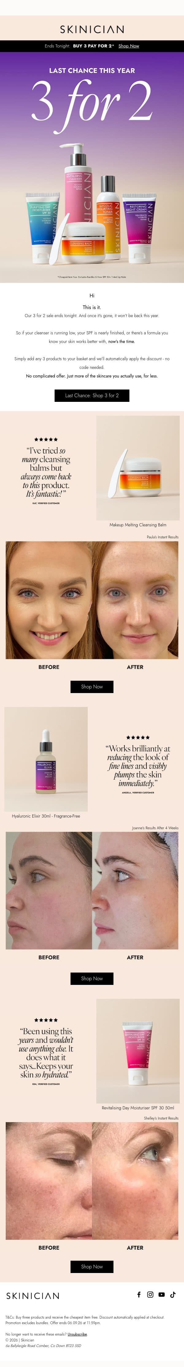 Last Chance for 3 for 2 Offer! ⏰ email from Skinician screenshot