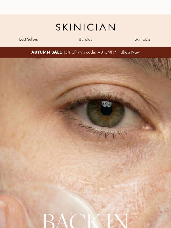 Back in Stock: Revitalising Cleanser email from Skinician