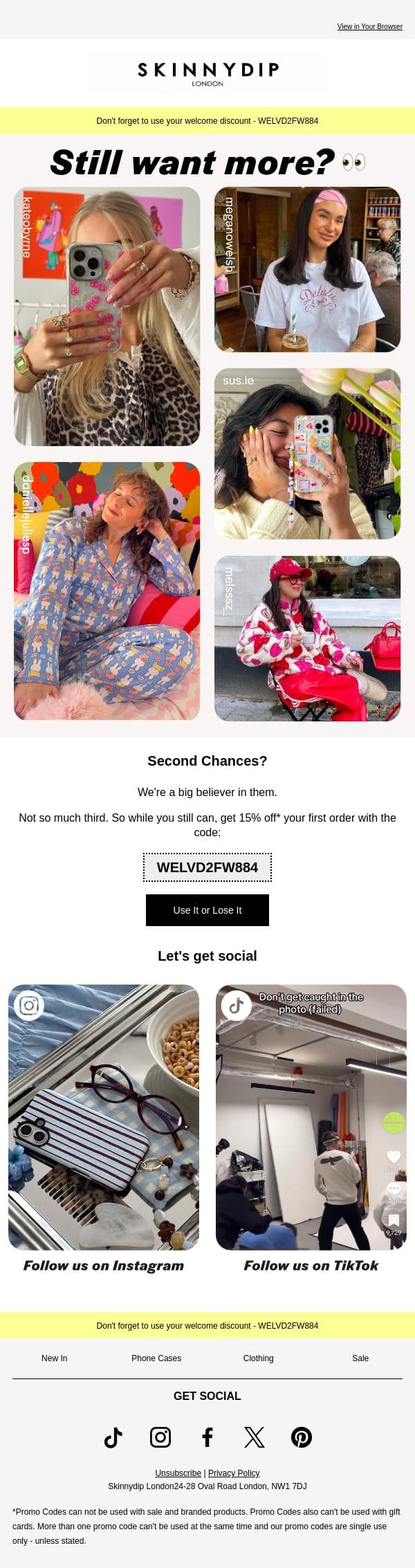 Second Chances?🫶 email from Skinnydip London screenshot
