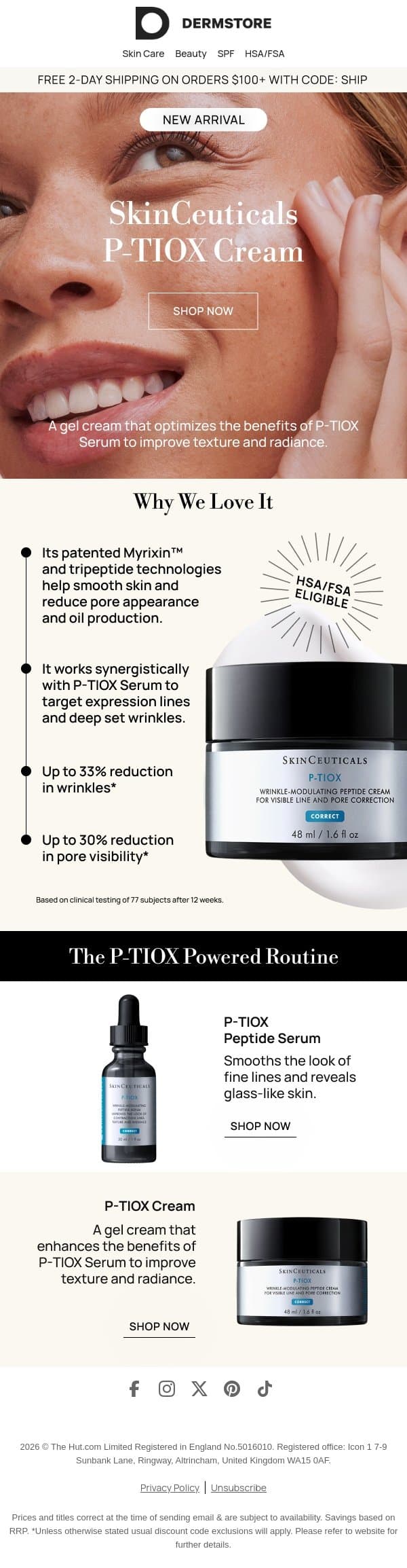Meet the Newest Addition to the SkinCeuticals P-TIOX Line: P-TIOX Cream email from SkinStore screenshot