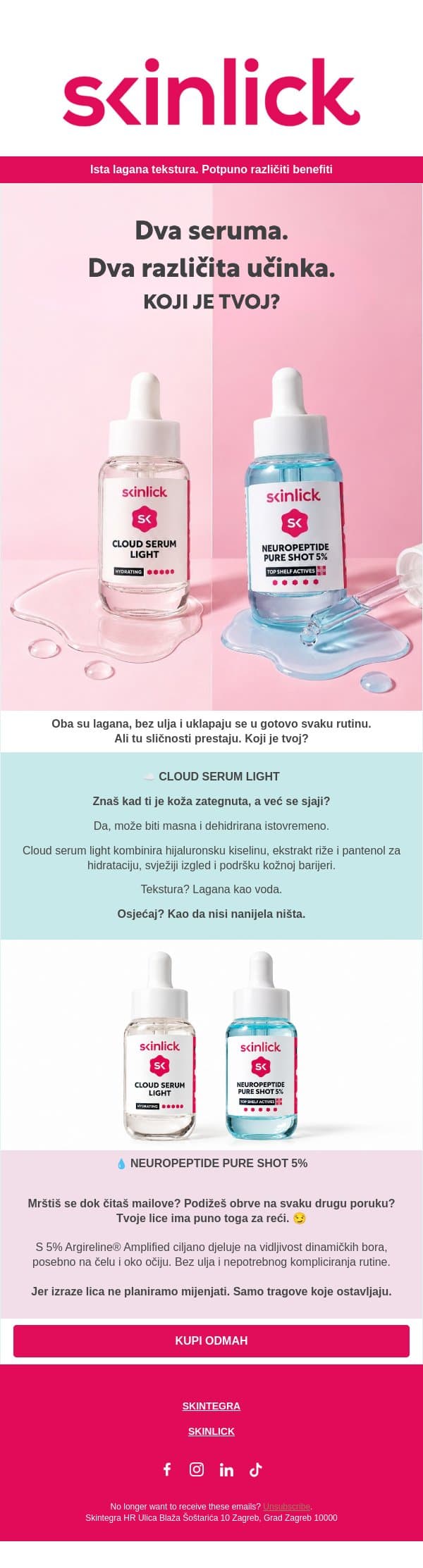 Što ako tvojoj koži ne treba još jedan serum? email from Skintegra’s Sister Brand Skinlick screenshot