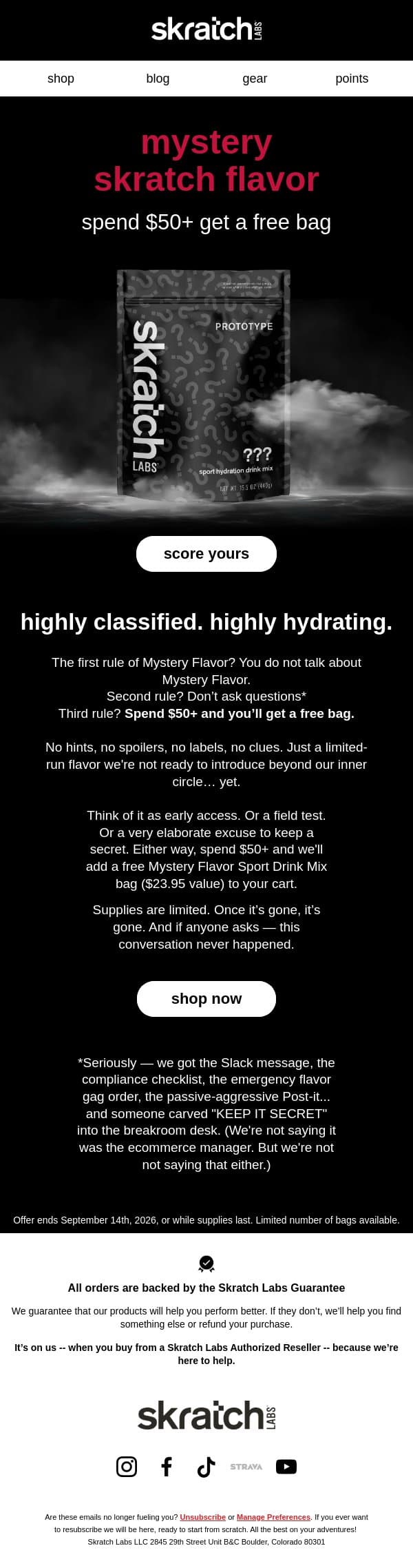 NEW Mystery Flavor! email from Skratch Labs screenshot