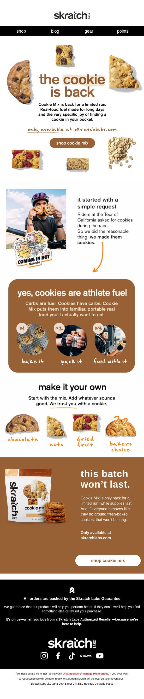 New Product: Carbs are fuel - these have carbs email from Skratch Labs screenshot