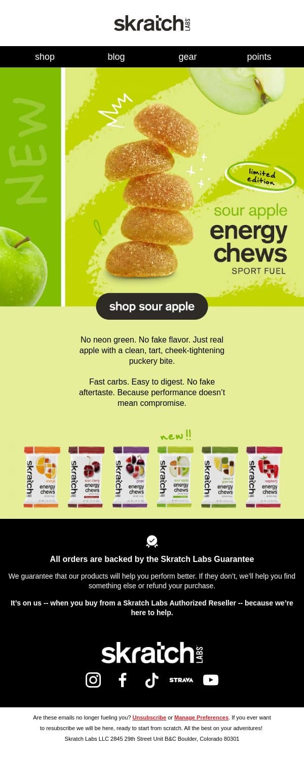 New Limited Edition Energy Chews email from Skratch Labs screenshot