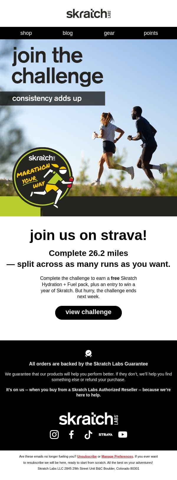 Complete the miles. Earn free Skratch. email from Skratch Labs screenshot