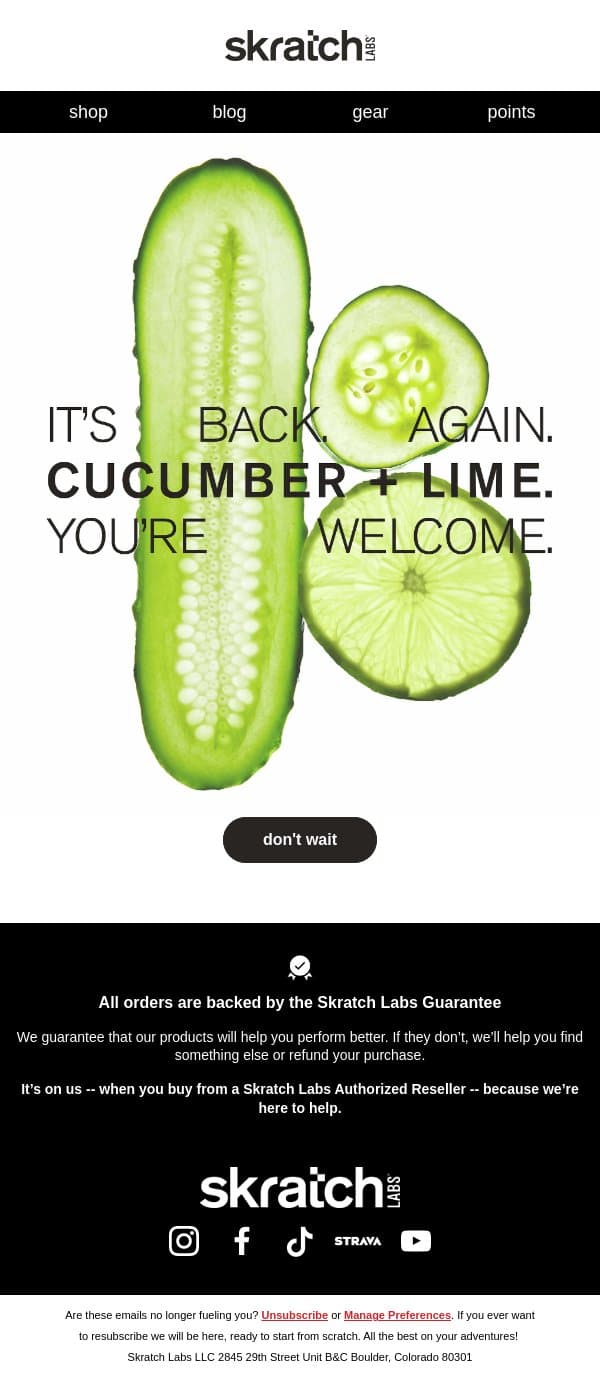 Guess whatβs back π₯πβπ© email from Skratch Labs screenshot