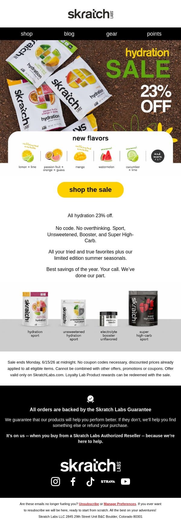 Hydration Sale Ends Soon! email from Skratch Labs screenshot