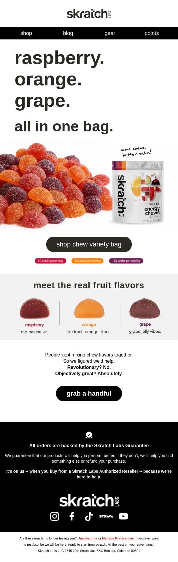 NEW Energy Chews Bag! email from Skratch Labs screenshot