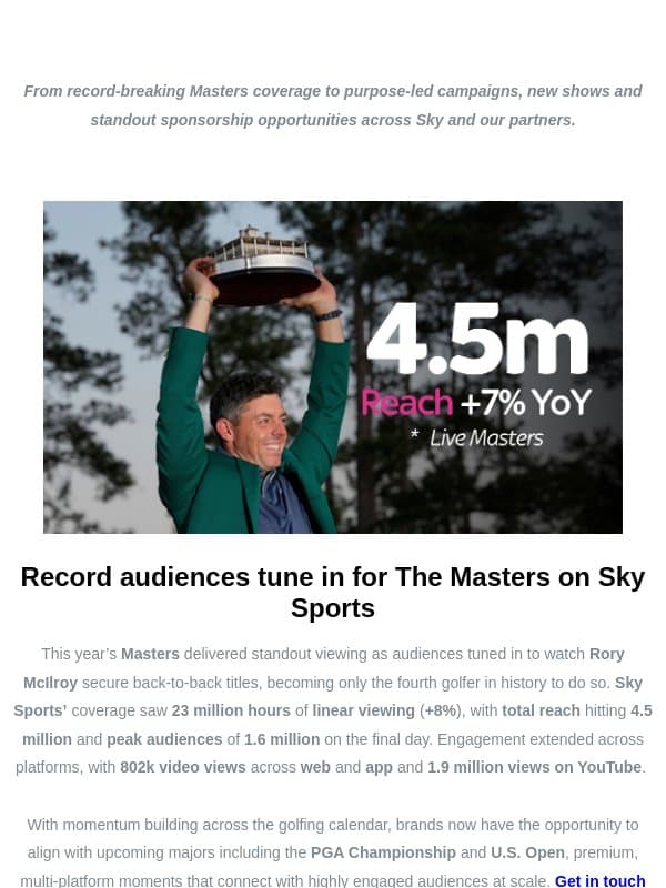 Record audiences, new campaigns and sponsorship opportunities email from Sky UK
