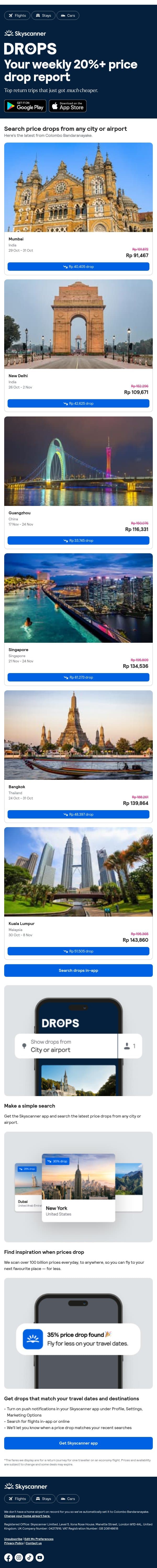 Your weekly price drops, from Rp 91,467 βοΈ π email from Skyscanner screenshot